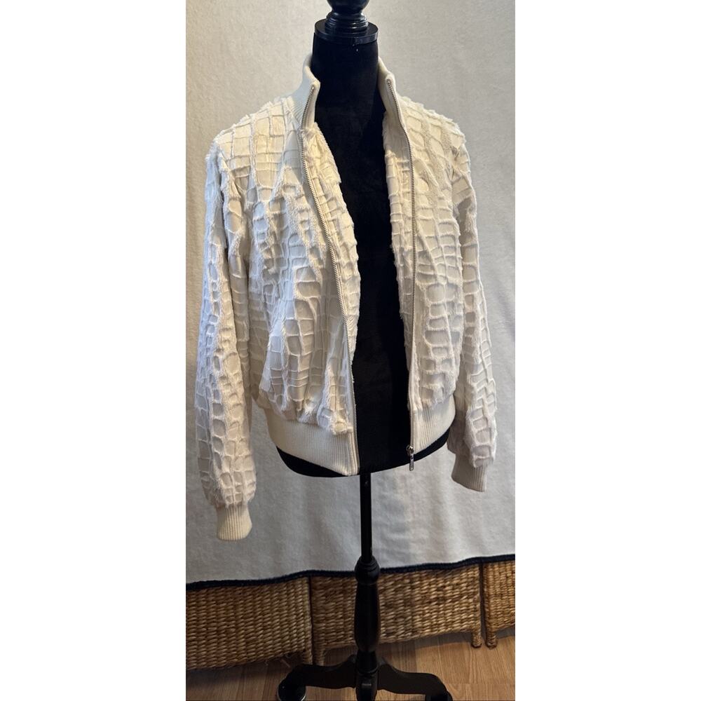Peter Nygard Faux‎ Fur Reptile Print White Bomber Style Jacket